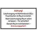 moedel Warnschild „Löschvorgang mit CO2-Feuerlöscher im Raum“, gemäss DGUV 205-034, L 150 x B 250 mm, Folie, weiss-rot-schwarz