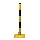 Mottez Klapp-Absperrpfosten gelb-schwarz, 900 mm Höhe, Ø 50 mm, Fußplatte 300x300 mm, Metall, Kettenführung integriert