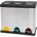 MSV poubelle en inox, 3 récipients de 20L chacun, mécanisme à pédale, poignée, pour l'intérieur et l'extérieur, inox