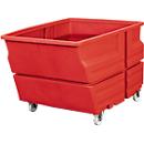 Multi-purpose container, polyethylene, red, 800 l, W 1030 x D 1340 x H 900 mm, with castors