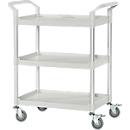 Multifunctionele wagen, 4 TPR zwenkwielen met 2 remmen, 3 etages, L 680 x B 450 mm, kunststof/aluminium, lichtgrijs/aluminiumzilver 