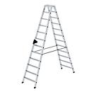 Munk Aluminium-Stufen-Stehleiter, 2 x 12 Stufen, 80 mm geriffelt, nivello® Leiterschuhe, ergo-pad® Griff, 150 kg Tragkraft, Spreizsicherung
