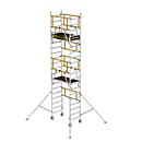 Munk FlexxTower SG rolling scaffold, aluminum, tool-free assembly, folding triangular outriggers, swivel castors Ø 125 mm, GS-tested, load class 3, 4.10 m