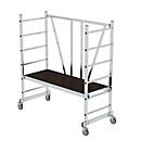 Munk folding scaffold 4-fold rungs, working height 300 mm, 150 kg, mobile, space-saving, rectangular tube uprights, Ø 125 mm castors, door-opening without telescopic stabilizer