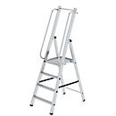 Munk platformladder, 4 treden, aluminium, stevige rechthoekige buisbomen, groot platform, voorgemonteerde leuningen, antislip ladderschoenen, 150 kg