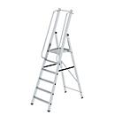 Munk platformladder, 6 treden, aluminium, stevige rechthoekige buisbomen, groot platform, voorgemonteerde leuningen, antislip ladderschoenen, 150 kg
