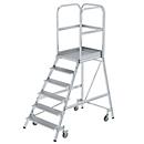 Munk platformtrap, 6 treden, enkelzijdige toegang, rechthoekige buisbomen, platform B 600 x D 800 mm, leuning, 3-zijdige leuning, max. 150 kg