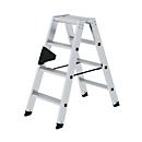 Munk Stufen-Stehleiter, 2 x 4 Stufen, Aluminium, Rechteckrohr-Holme, 80 mm Stufen, ergo-pad® Griffzone, nivello® Leiterschuhe, bis 150 kg