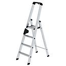 Munk Stufen-Stehleiter, Aluminium, einseitig begehbar, geriffelte Stufen, bis 150 kg, nivello® Leiterschuhe, 4 Stufen