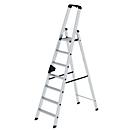 Munk Stufen-Stehleiter, Aluminium, einseitig begehbar, geriffelte Stufen, bis 150 kg, nivello® Leiterschuhe, 7 Stufen