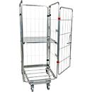 Nestbare rolcontainer, 4-zijdig, gegalvaniseerd, draagvermogen 500 kg, met 1 inklapbaar tussenlegbord