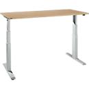 NEVADA desk, electrically height-adjustable, rectangular, T-leg, W 1800 x D 800 x H 640-1300 mm, oak decor/white aluminum RAL 9006