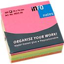 Notes auto-adhésives Brillant INFO, 75 mm x 75 mm, 1 x 320 feuilles, jaune, orange, vert, rose