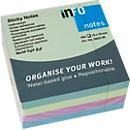 Notes auto-adhésives Brillant INFO, 75 mm x 75 mm, 1 x 400 feuilles, vert pastel, jaune, bleu, rose