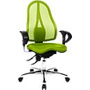 Office chair Topstar SITNESS 15, permanent contact, with armrests, mesh backrest, orthopaedic seat Fitness green