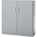 Office cupboard, 3OH, lockable, with overlay doors, W 1200 mm, white aluminum