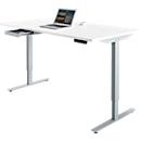 Offre complète : Bureau START OFF - réglable électrique de la hauteur- l. 1600 x P 800 x H 755-1255 mm - piètement en T aluminium blanc - gris clair + tiroir à accessoires - notre marque Schäfer Shop Select