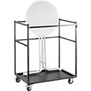 Offre complète : chariot de transport mobile et 5 tables hautes Quickstep - Ø 700 x H 1100 mm - résistantes aux désinfectants - blanc - sans ouverture de parasol