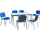 Offre complète ISO BASIC : 6 chaises recouvertes de tissu + 1 table rabattable l. 1600 mm
