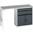 Onderbank Bott verso, linoleumblad, 2 laden, 1 deur, 1 plank, B 1500 x D 600 x H 930 mm, lichtgrijs / antracietgrijs