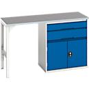 Onderbank Bott verso, linoleumblad, 2 laden, 1 deur, 1 plank, B 1500 x D 600 x H 930 mm, lichtgrijs / gentiaanblauw