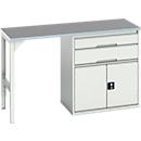 Onderbank Bott verso, linoleumblad, 2 laden, 1 deur, 1 plank, B 1500 x D 600 x H 930 mm, lichtgrijs
