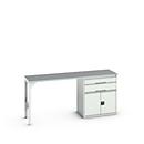 Onderbank Bott verso, linoleumblad, 2 laden, 1 deur, 1 plank, B 2000 x D 600 x H 930 mm, lichtgrijs