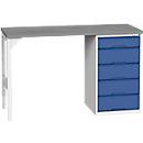 Onderbank Bott verso, linoleumblad, 5 laden, B 1500 x D 600 x H 930 mm, lichtgrijs / gentiaanblauw