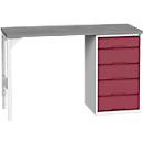 Onderbank Bott verso, linoleumblad, 5 laden, B 1500 x D 600 x H 930 mm, lichtgrijs/paarsrood