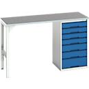 Onderbank Bott verso, linoleumblad, 7 laden, B 1500 x D 600 x H 930 mm, lichtgrijs / gentiaanblauw