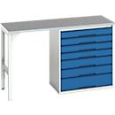 Onderbank Bott verso, linoleumblad, 7 laden, B 1500 x D 600 x H 930 mm, lichtgrijs / gentiaanblauw