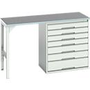 Onderbank Bott verso, linoleumblad, 7 laden, B 1500 x D 600 x H 930 mm, lichtgrijs