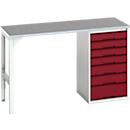 Onderbank Bott verso, linoleumblad, 7 laden, B 1500 x D 600 x H 930 mm, lichtgrijs/paarsrood