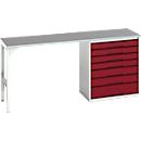 Onderbank Bott verso, linoleumblad, 7 laden, B 2000 x D 600 x H 930 mm, lichtgrijs/paarsrood