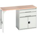 Onderbouw Bott verso, multiplex legbord, 2 laden, 1 deur, 1 legbord, B 1500 x D 600 x H 930 mm, lichtgrijs