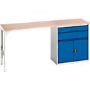 Onderzetter Bott verso, multiplex legbord, 2 laden, 1 deur, 1 legbord, B 2000 x D 600 x H 930 mm, lichtgrijs / gentiaanblauw