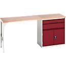 Onderzetter Bott verso, multiplex legbord, 2 laden, 1 deur, 1 legbord, B 2000 x D 600 x H 930 mm, lichtgrijs/paarsrood