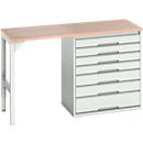 Onderzetter Bott verso, multiplex legbord, 7 laden, B 1500 x D 600 x H 930 mm, lichtgrijs