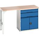 Onderzetter Bott verso, multiplex plank, 2 laden, 1 deur, 1 plank, B 1500 x D 600 x H 930 mm, lichtgrijs / gentiaanblauw