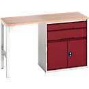 Onderzetter Bott verso, multiplex plank, 2 laden, 1 deur, 1 plank, B 1500 x D 600 x H 930 mm, lichtgrijs / paarsrood