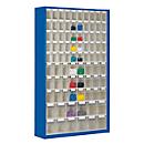 Opbergbakkast, inhoud 635 l, 86 uitneembare opbergboxen met verzonken greep, B 1270 x D 250 x H 2000 mm, g.blauw/transp.