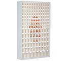 Opbergbakkast, volume 635 l, 154 uitneembare opbergboxen met verzonken greep, B 1270 x D 250 x H 2000 mm, l.grijs/transparant