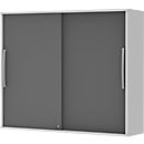 Opbouwkast met schuifdeuren BARI, 4 legborden, slot, middenwand, B 1200 x D 430 x H 1057 mm, lichtgrijs/antraciet