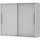 Opbouwkast met schuifdeuren BARI, 4 legborden, slot, middenwand, B 1200 x D 430 x H 1057 mm, lichtgrijs