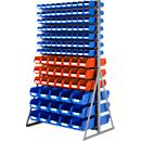 Opslagrek, aan 2 zijden monteerbaar, 13 rijen, incl. 100 x open front magazijnbakken LF 211/56 x LF 221/30 x LF 321, B 1145 x D 800 x H 1950 mm, staal, grijs