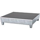 Opvangbak ASECOS, staal, met rooster en vorkheftruckschoenen, carterinhoud 200 l, B 1210 x D 1240 x H 285 mm, gegalvaniseerd