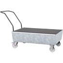 Opvangbak ASECOS, staal, verrijdbaar, met rooster, opvangbakinhoud 200 l, B 850 x D 1450 x H 1150 mm, gegalvaniseerd