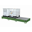 Opvangbak AW 1000-3, voor 3 IBC-containers à 1000 l of 10 vaten à 200 l, L 3850 x B 1300 x H 340 mm, toegankelijk via onderzijde, reseda groen