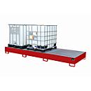 Opvangbak AW 1000-3, voor 3 IBC-containers à 1000 l of 10 vaten à 200 l, L 3850 x B 1300 x H 340 mm, toegankelijk via onderzijde, vlam rood