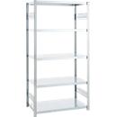 ORDO Industry boltless shelving, basic shelving, modular, 5 shelves, shelf load 140 kg, bay load 1200 kg, W 810 x D 435 x H 2000 mm, galvanized steel